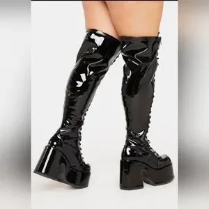Wide calf patent rave royalty thigh high boots - Main Image